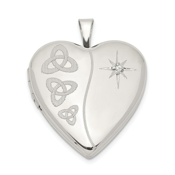 Charm Pendant White Sterling Silver Locket Diamond 25 mm 20 Charm Pendant White Sterling Silver Locket Diamond 25 mm 20
